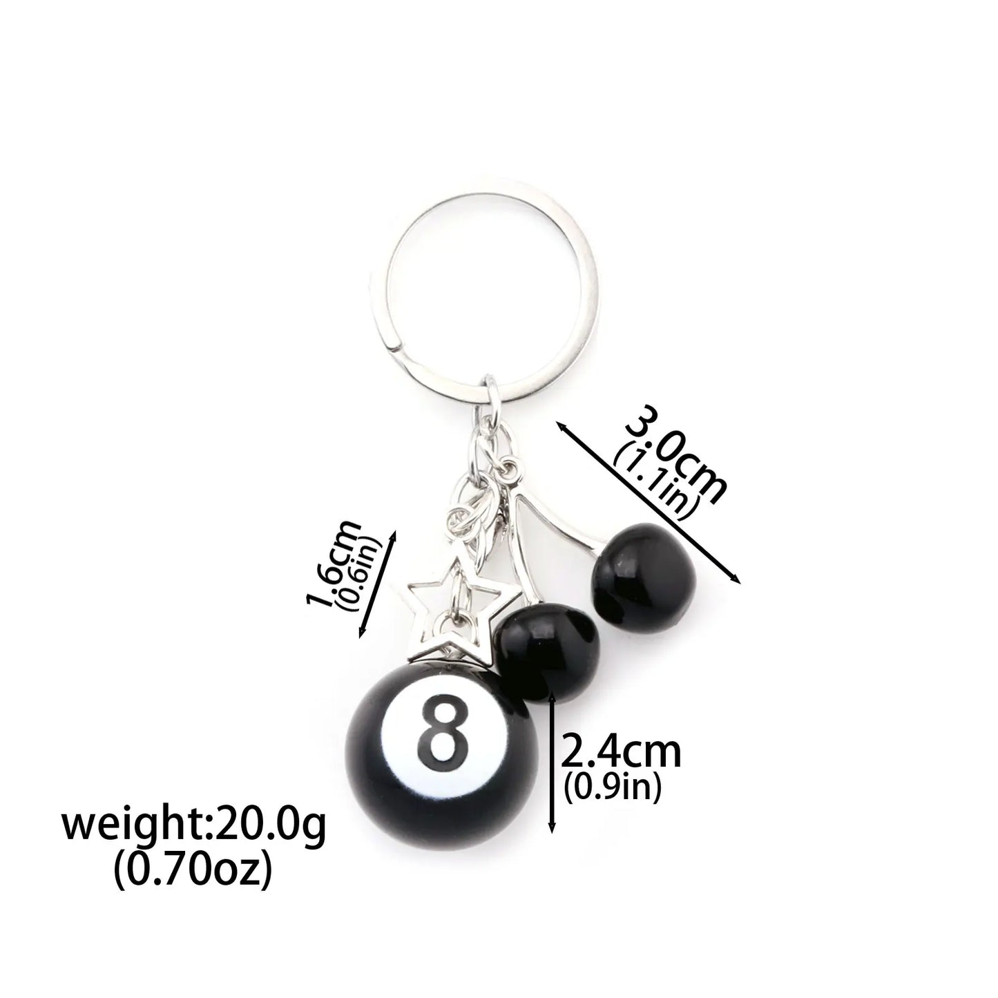 Fashion 8 Ball Fruit Cherry Dice Star Keychain Phone Accessories Y2K Handmade Creative No. 8 Black Billiards Key Ring Jewelry