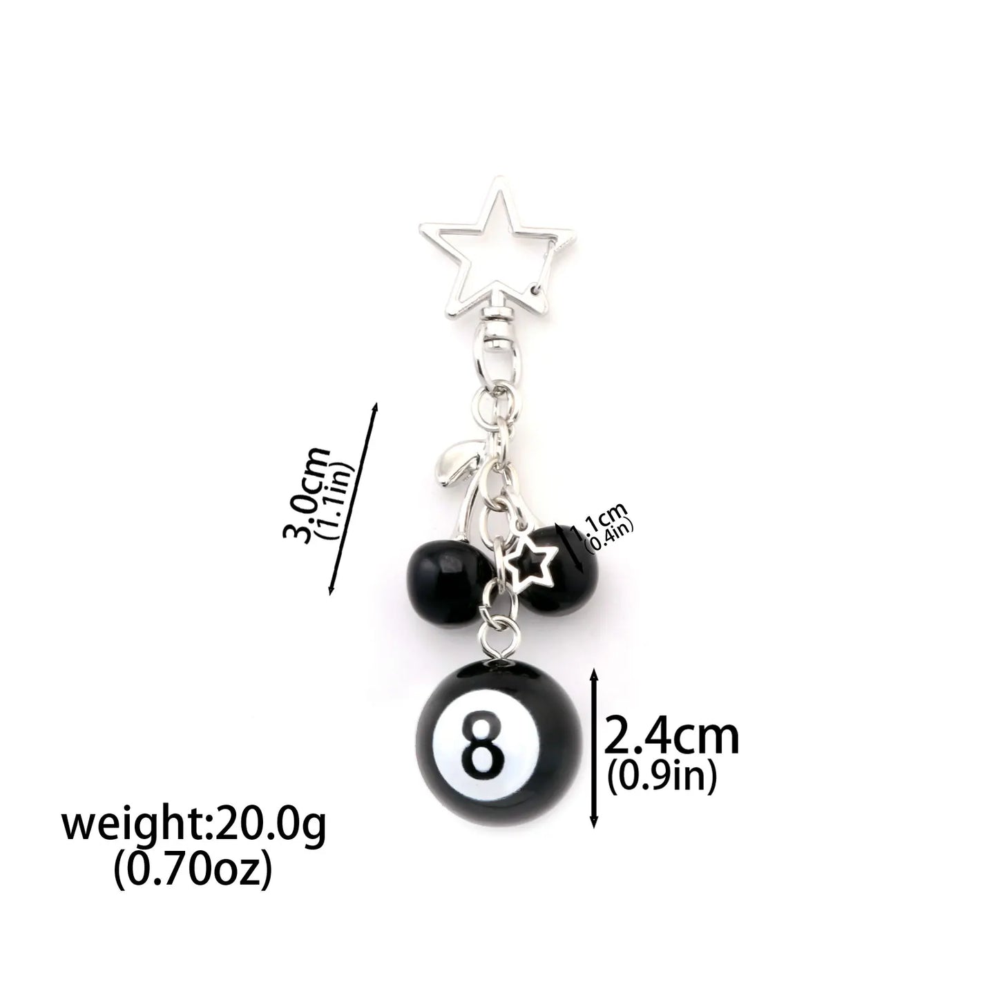 Fashion 8 Ball Fruit Cherry Dice Star Keychain Phone Accessories Y2K Handmade Creative No. 8 Black Billiards Key Ring Jewelry