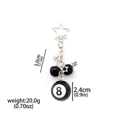 Fashion 8 Ball Fruit Cherry Dice Star Keychain Phone Accessories Y2K Handmade Creative No. 8 Black Billiards Key Ring Jewelry