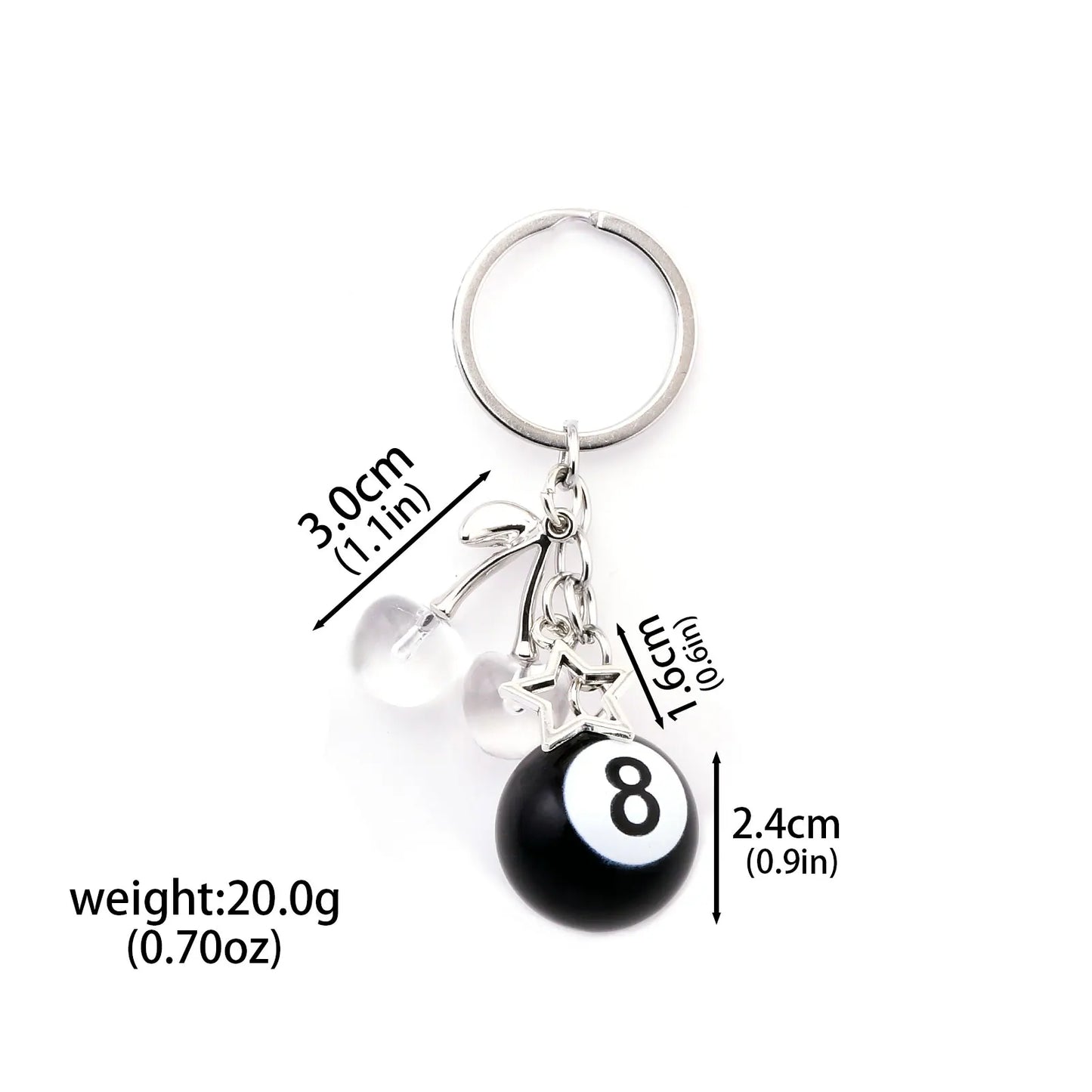 Fashion 8 Ball Fruit Cherry Dice Star Keychain Phone Accessories Y2K Handmade Creative No. 8 Black Billiards Key Ring Jewelry