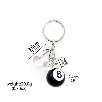Fashion 8 Ball Fruit Cherry Dice Star Keychain Phone Accessories Y2K Handmade Creative No. 8 Black Billiards Key Ring Jewelry