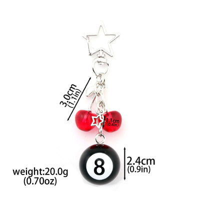 Fashion 8 Ball Fruit Cherry Dice Star Keychain Phone Accessories Y2K Handmade Creative No. 8 Black Billiards Key Ring Jewelry
