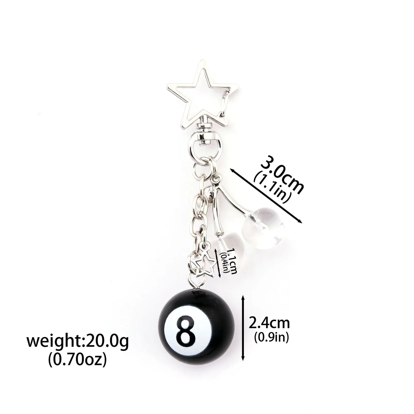 Fashion 8 Ball Fruit Cherry Dice Star Keychain Phone Accessories Y2K Handmade Creative No. 8 Black Billiards Key Ring Jewelry