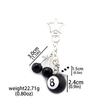 Fashion 8 Ball Fruit Cherry Dice Star Keychain Phone Accessories Y2K Handmade Creative No. 8 Black Billiards Key Ring Jewelry