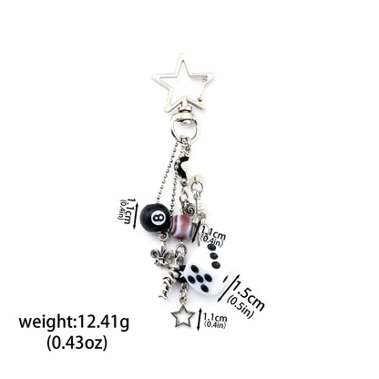 Fashion 8 Ball Fruit Cherry Dice Star Keychain Phone Accessories Y2K Handmade Creative No. 8 Black Billiards Key Ring Jewelry