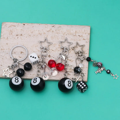 Fashion 8 Ball Fruit Cherry Dice Star Keychain Phone Accessories Y2K Handmade Creative No. 8 Black Billiards Key Ring Jewelry