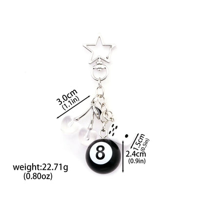Fashion 8 Ball Fruit Cherry Dice Star Keychain Phone Accessories Y2K Handmade Creative No. 8 Black Billiards Key Ring Jewelry