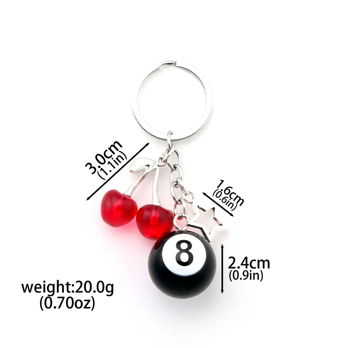 Fashion 8 Ball Fruit Cherry Dice Star Keychain Phone Accessories Y2K Handmade Creative No. 8 Black Billiards Key Ring Jewelry